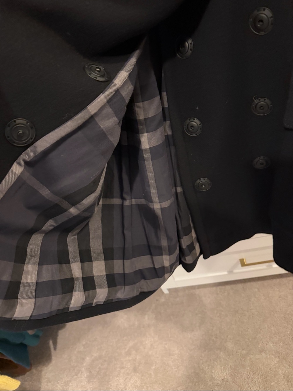 Burberry Black Wool-Blend Trench Coat with Knit Shawl Collar - Picture 6 of 8